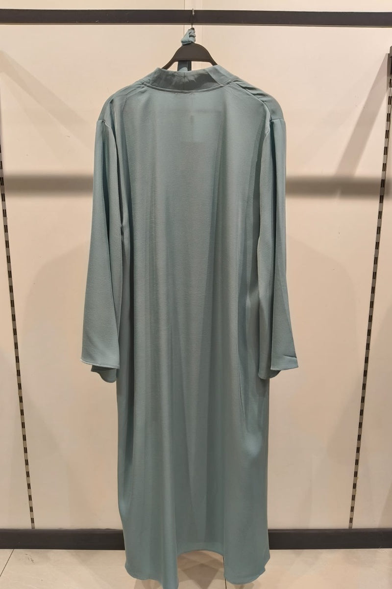 Abaya longue unie avec broderie strass et ceinture