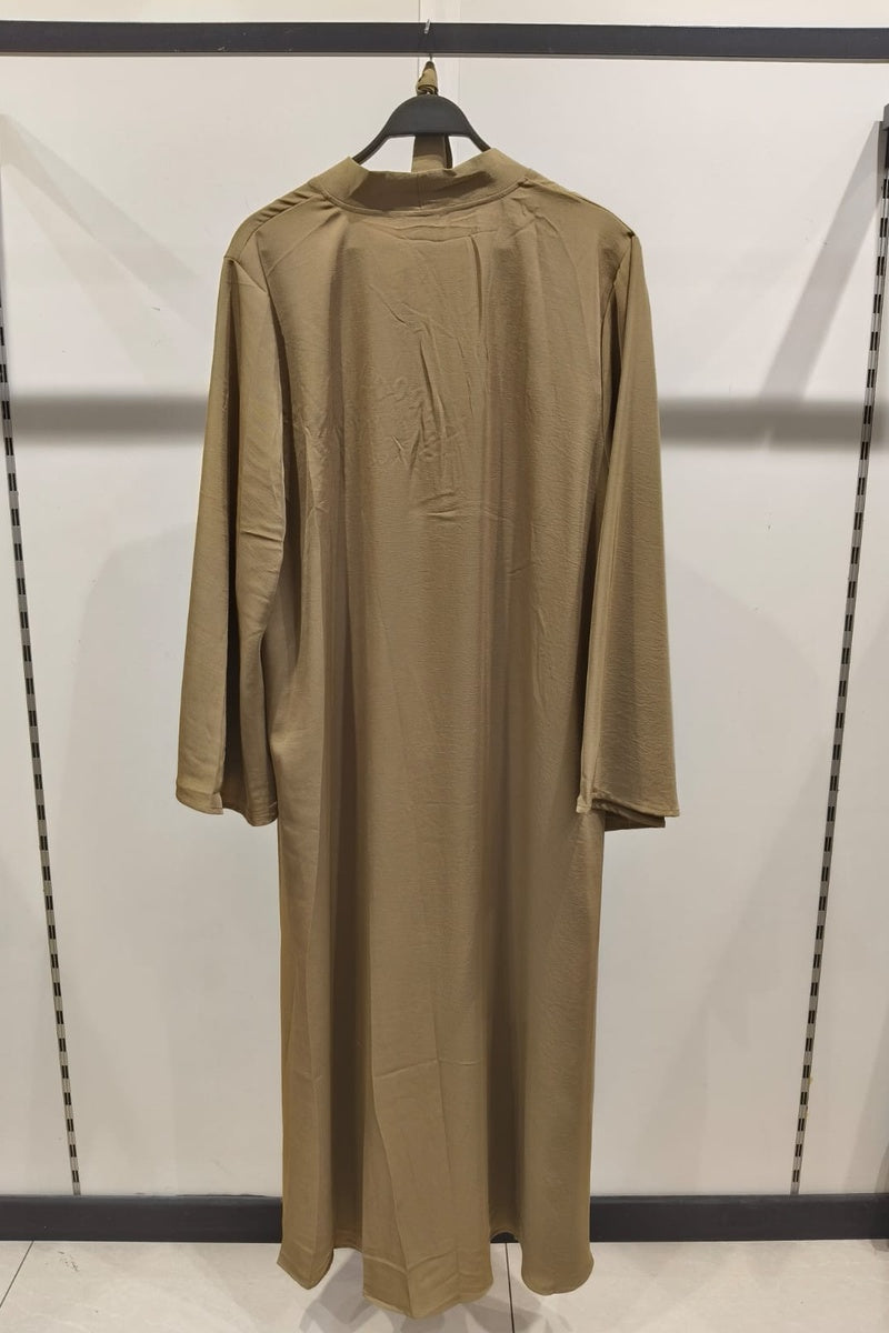 Abaya longue unie avec broderie strass et ceinture