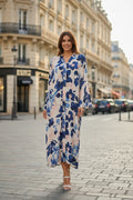 Robe longue imprimée fleurie avec ceinture