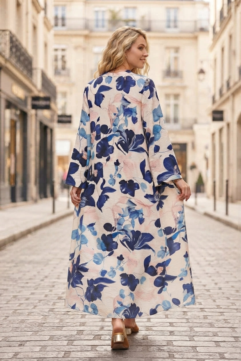 Robe longue imprimée fleurie avec ceinture