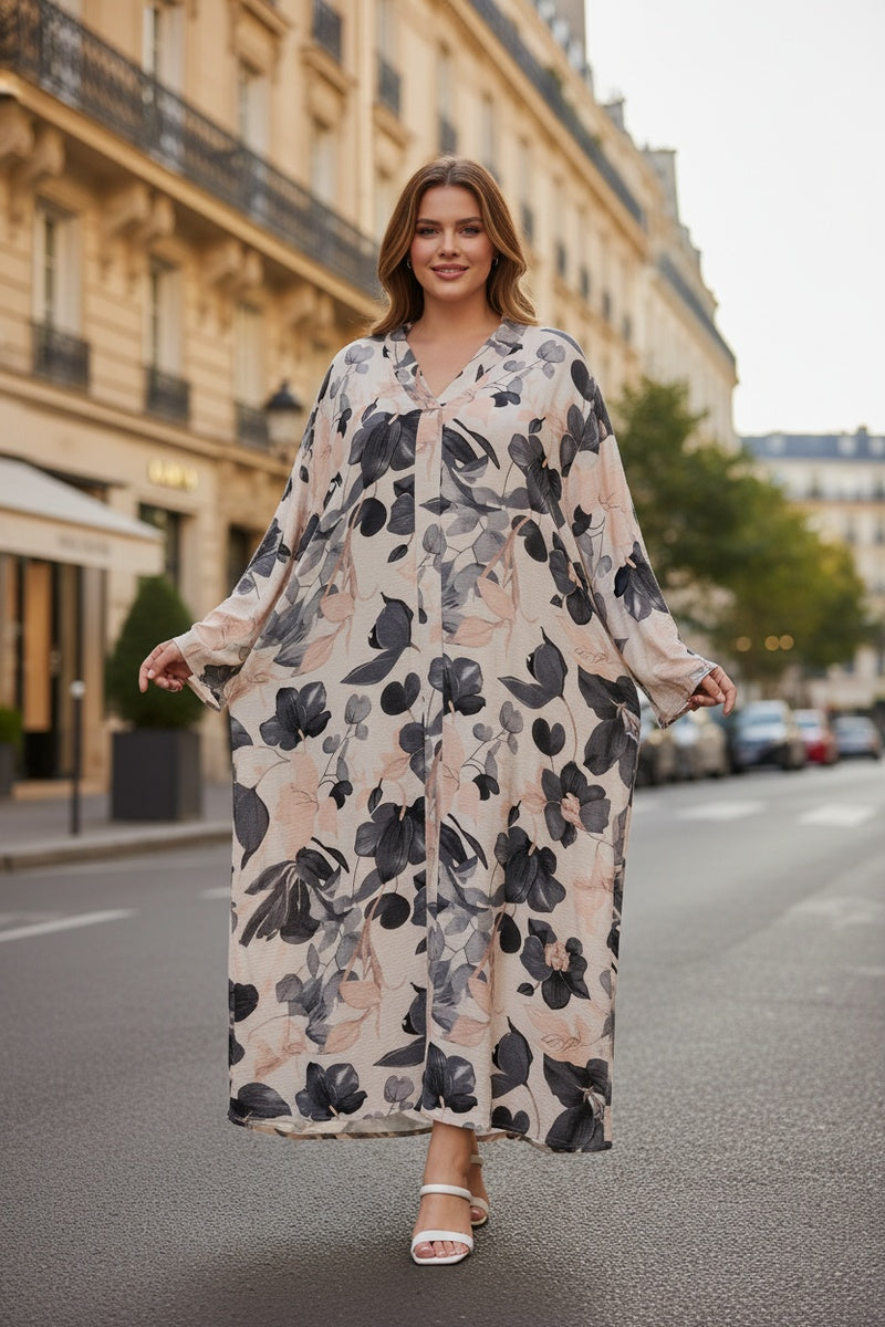 Robe longue imprimée fleurie avec ceinture