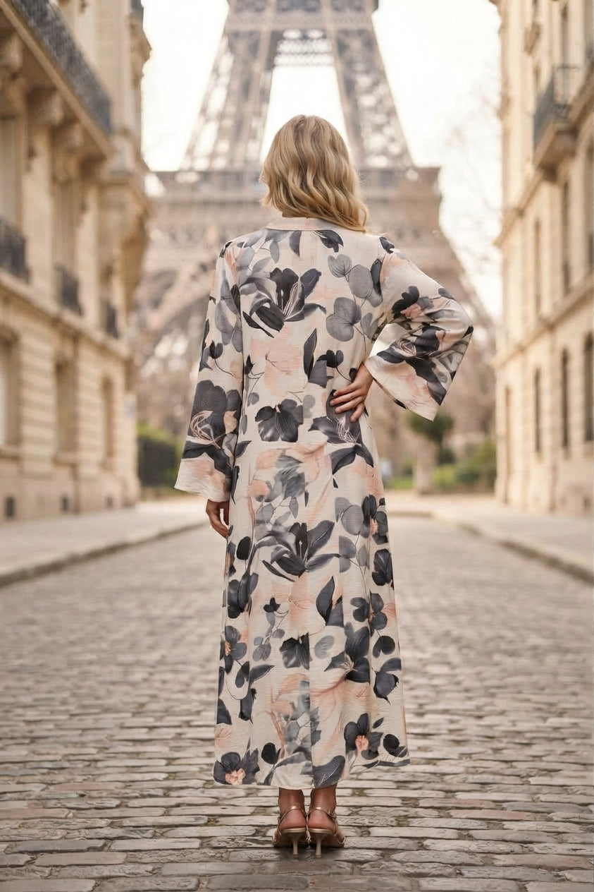 Robe longue imprimée fleurie avec ceinture