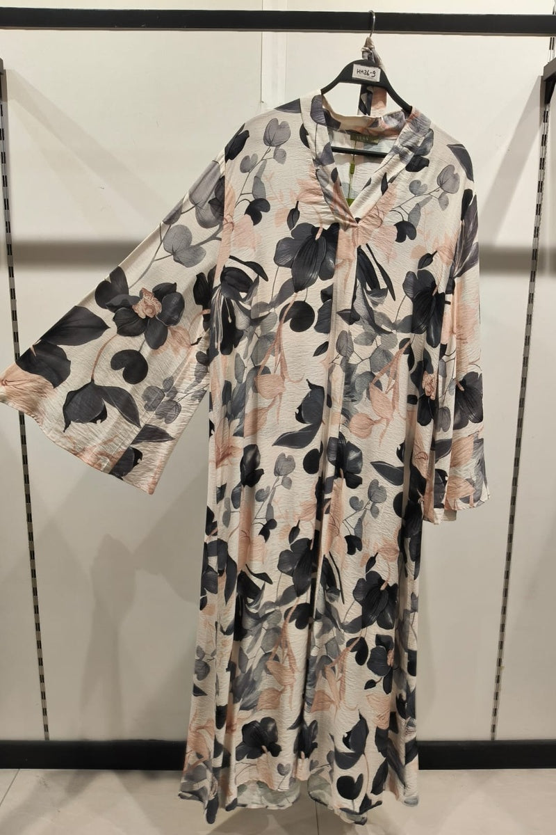 Robe longue imprimée fleurie avec ceinture