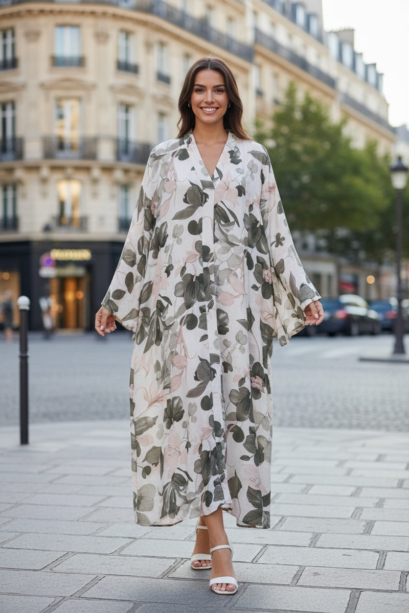 Robe longue imprimée fleurie avec ceinture