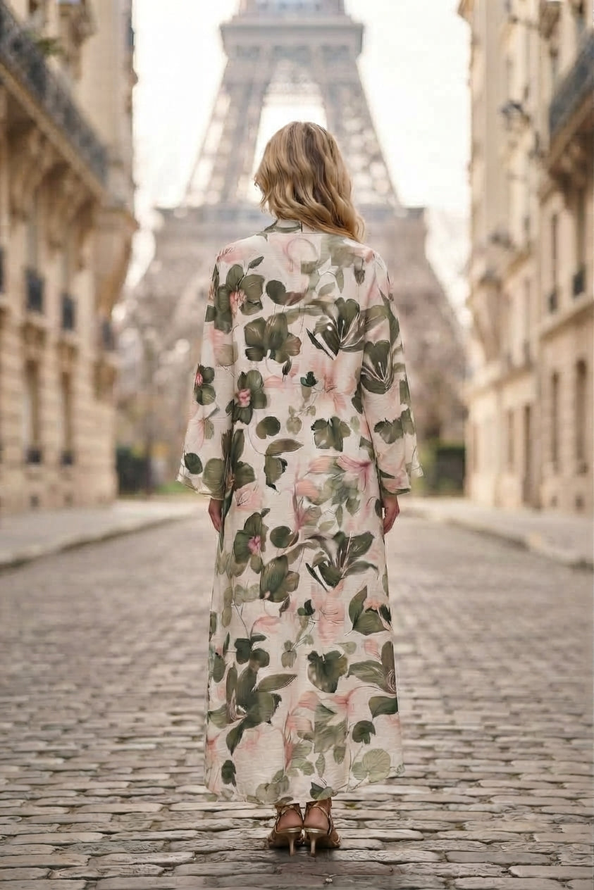Robe longue imprimée fleurie avec ceinture