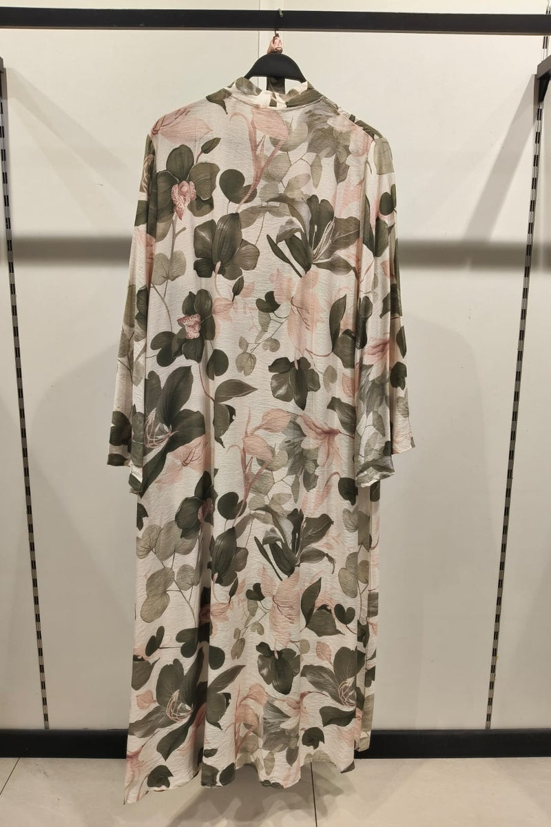 Robe longue imprimée fleurie avec ceinture