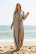 Abaya longue unie avec strass et fermeture zip
