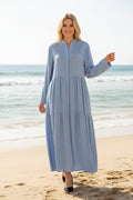 Robe longue unie avec boutons et strass fleurie