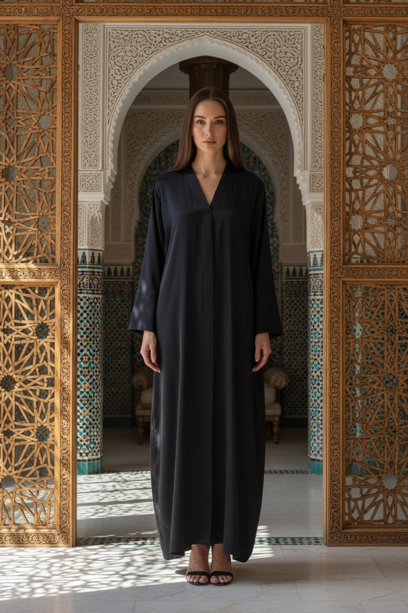 Abaya robe gilet longue premium unie avec ceinture et poches
