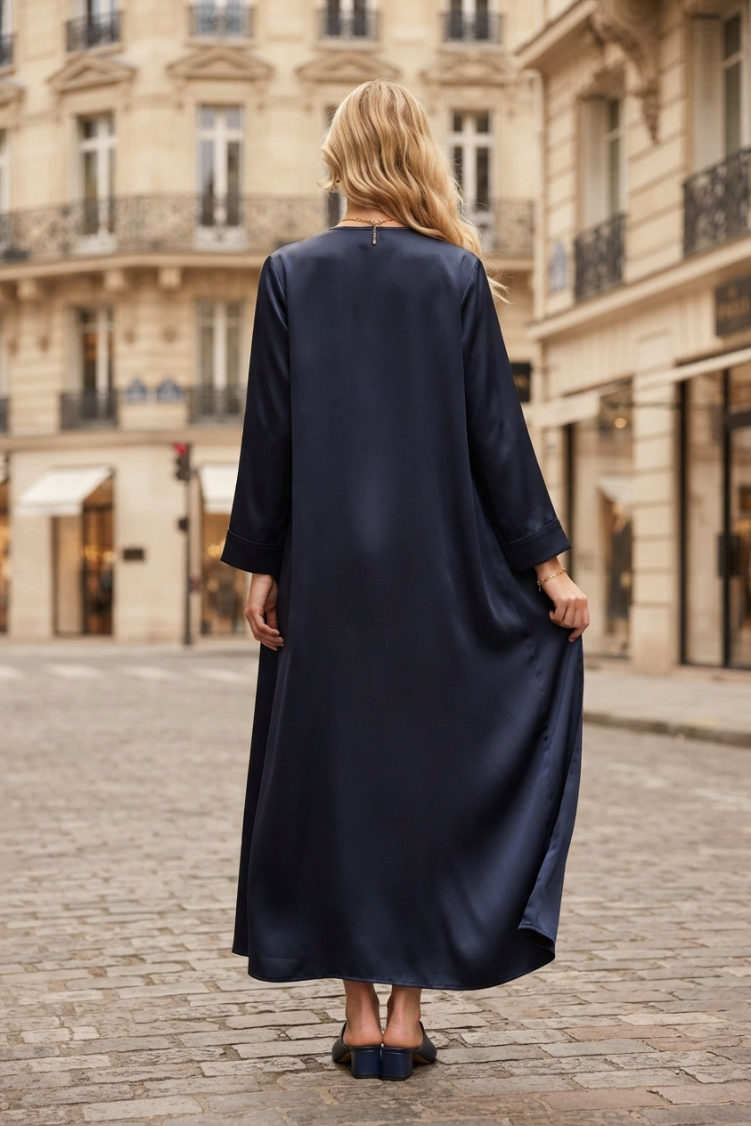 Abaya robe gilet longue premium unie avec ceinture et poches