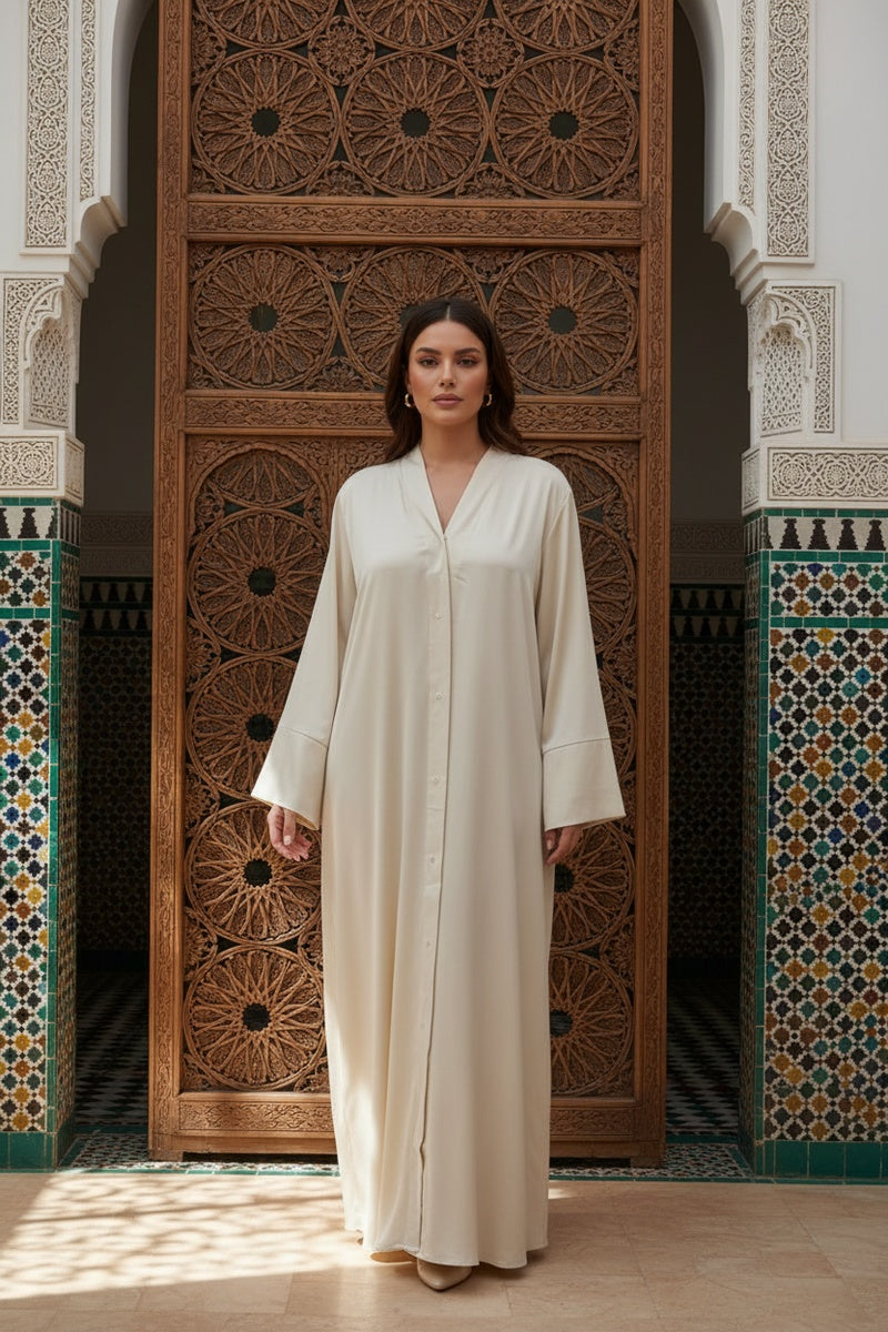Abaya robe gilet longue premium unie avec ceinture et poches