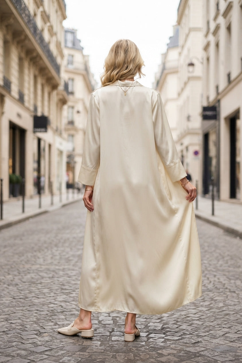 Abaya robe gilet longue premium unie avec ceinture et poches