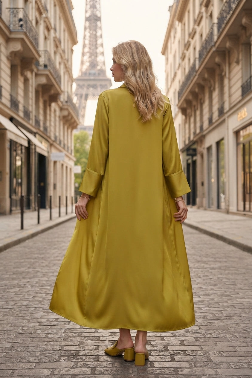 Abaya robe gilet longue premium unie avec ceinture et poches