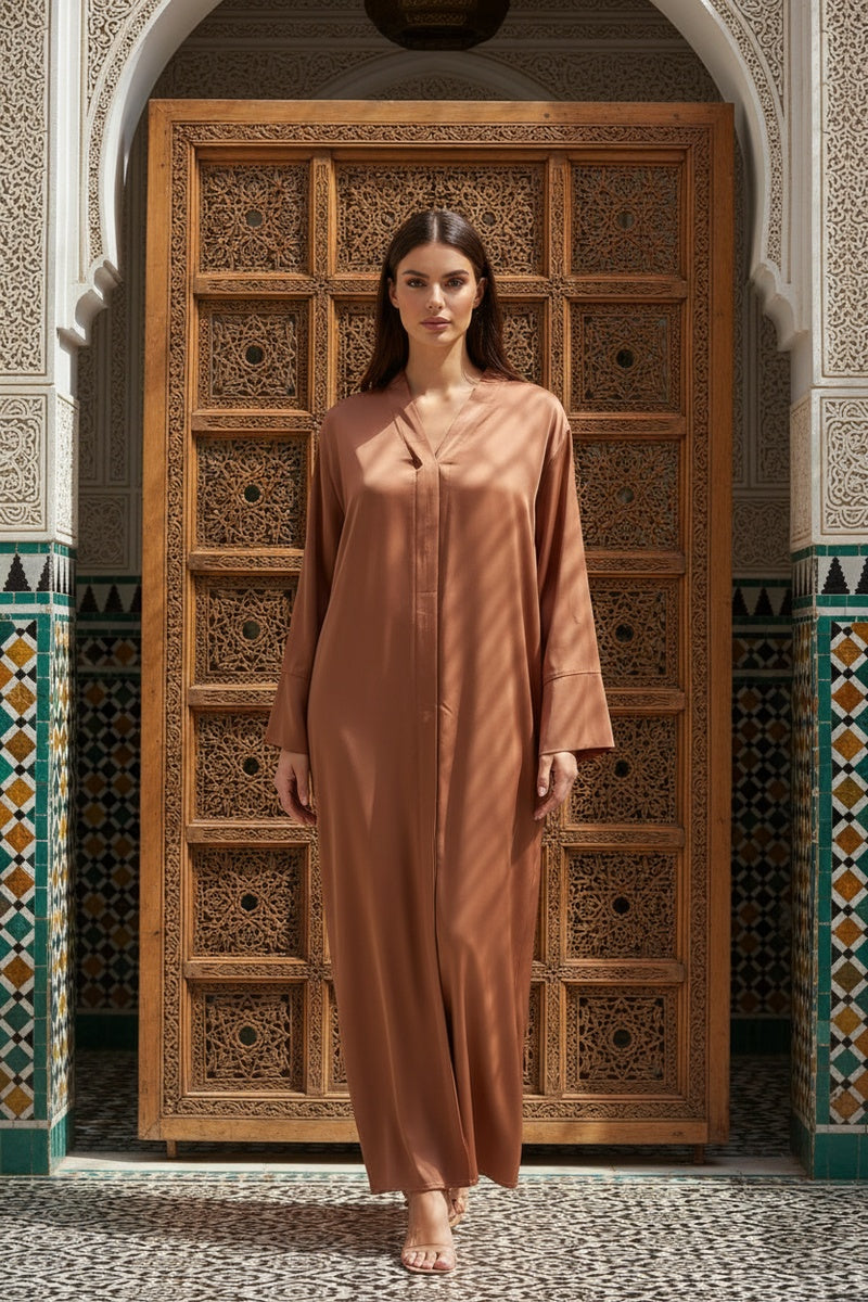 Abaya robe gilet longue premium unie avec ceinture et poches