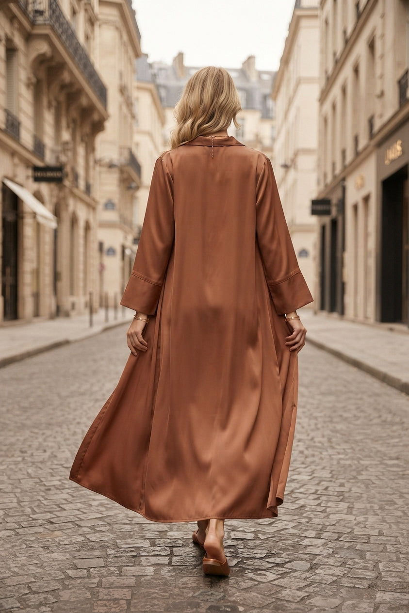 Abaya robe gilet longue premium unie avec ceinture et poches