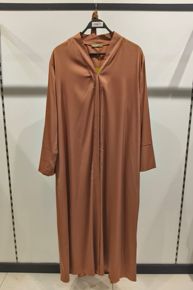 Abaya robe gilet longue premium unie avec ceinture et poches