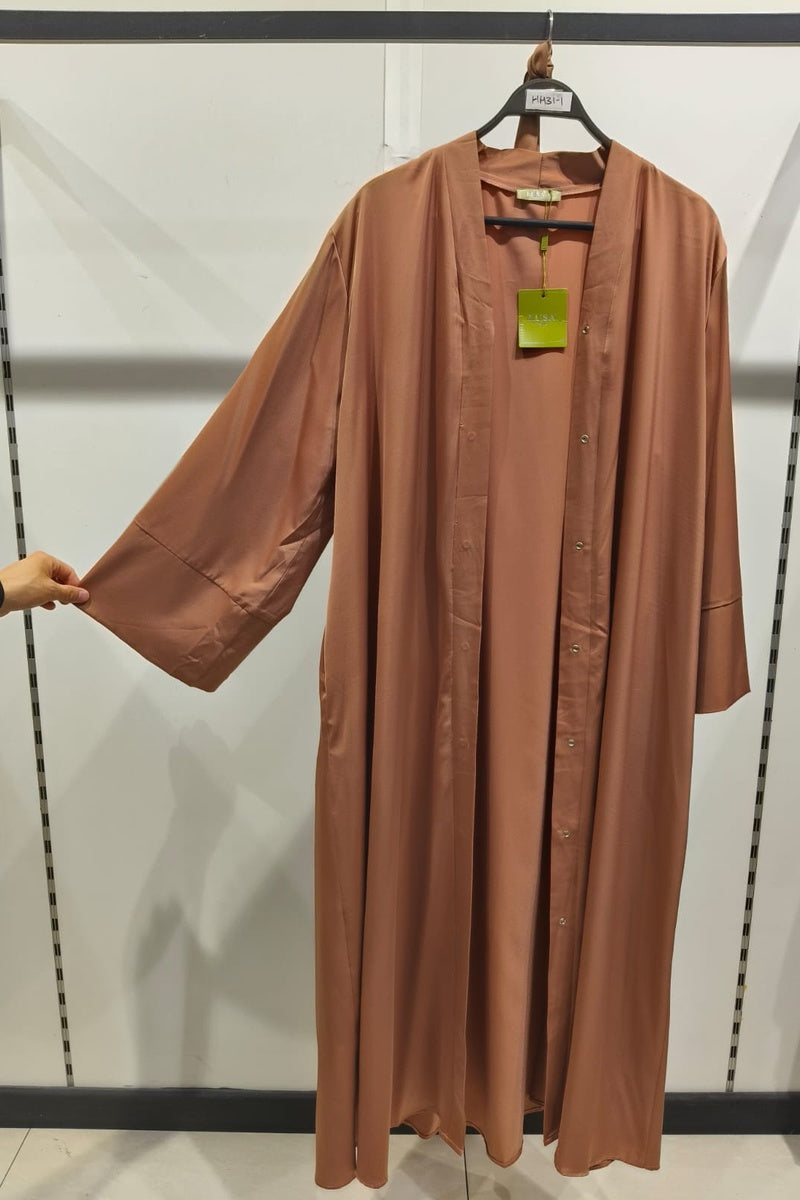 Abaya robe gilet longue premium unie avec ceinture et poches