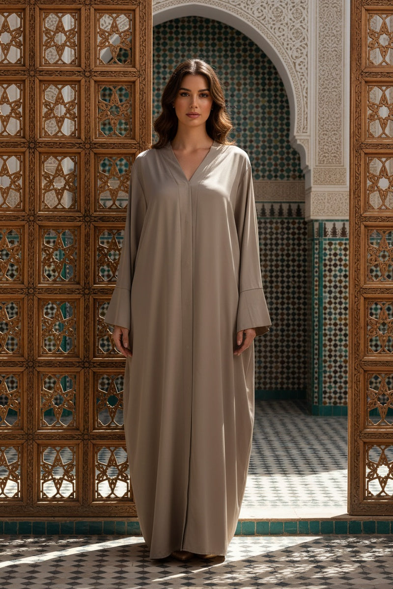 Abaya robe gilet longue premium unie avec ceinture et poches