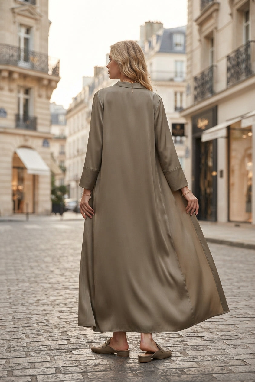 Abaya robe gilet longue premium unie avec ceinture et poches