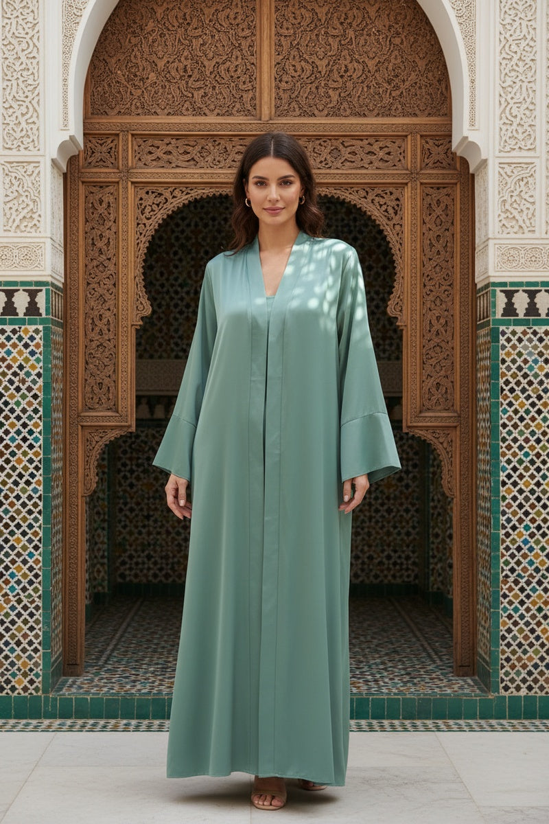 Abaya robe gilet longue premium unie avec ceinture et poches