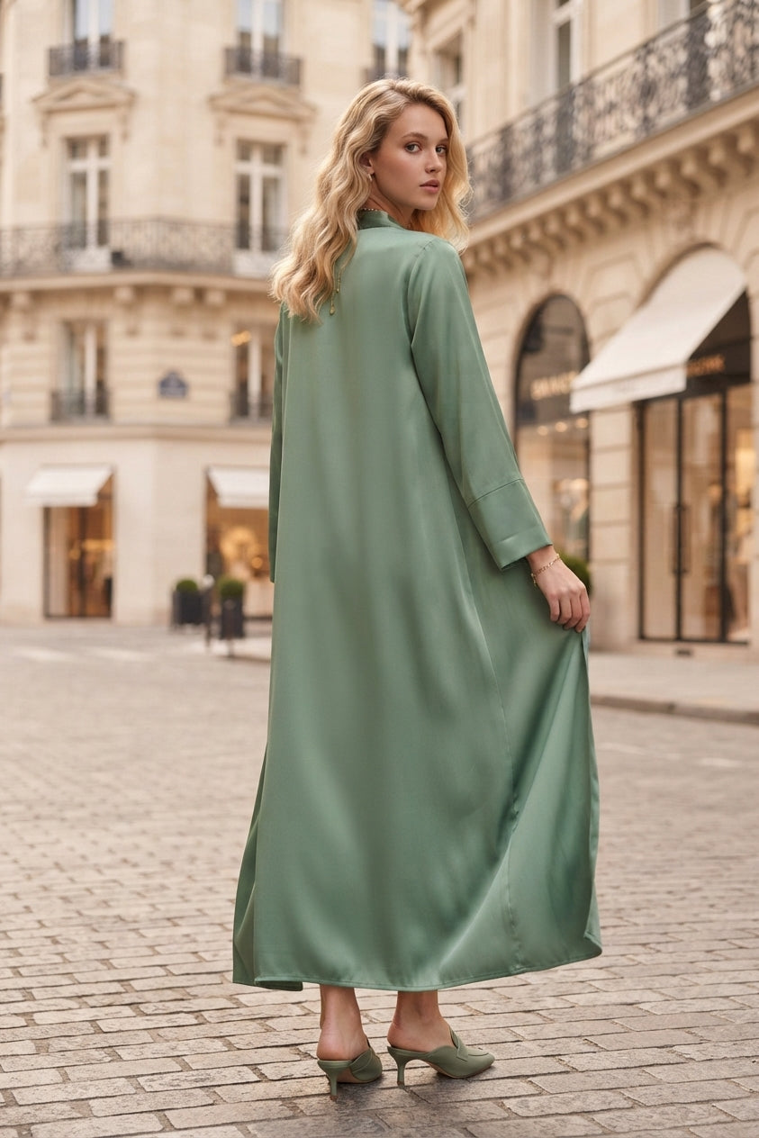 Abaya robe gilet longue premium unie avec ceinture et poches