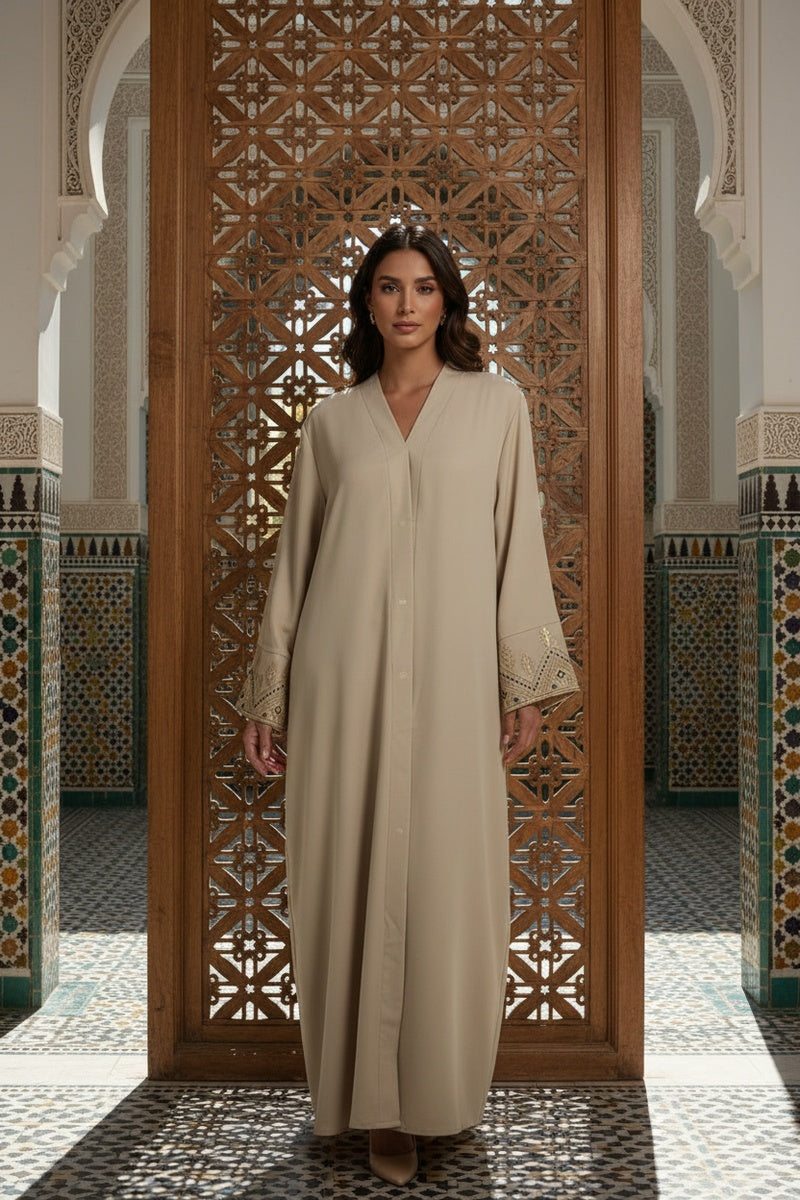 Abaya robe gilet longue premium longue unie avec broderie fleurie