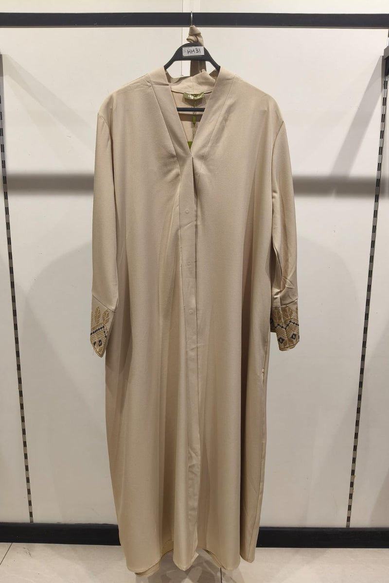 Abaya robe gilet longue premium longue unie avec broderie fleurie