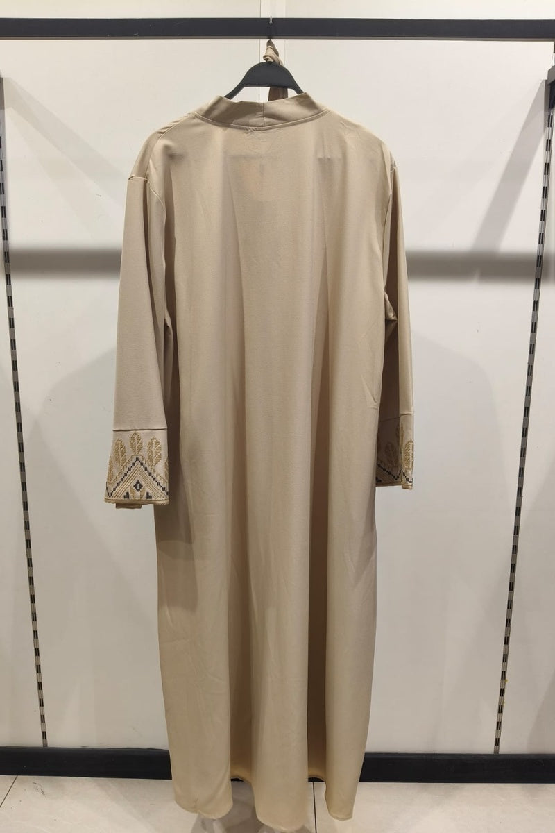 Abaya robe gilet longue premium longue unie avec broderie fleurie
