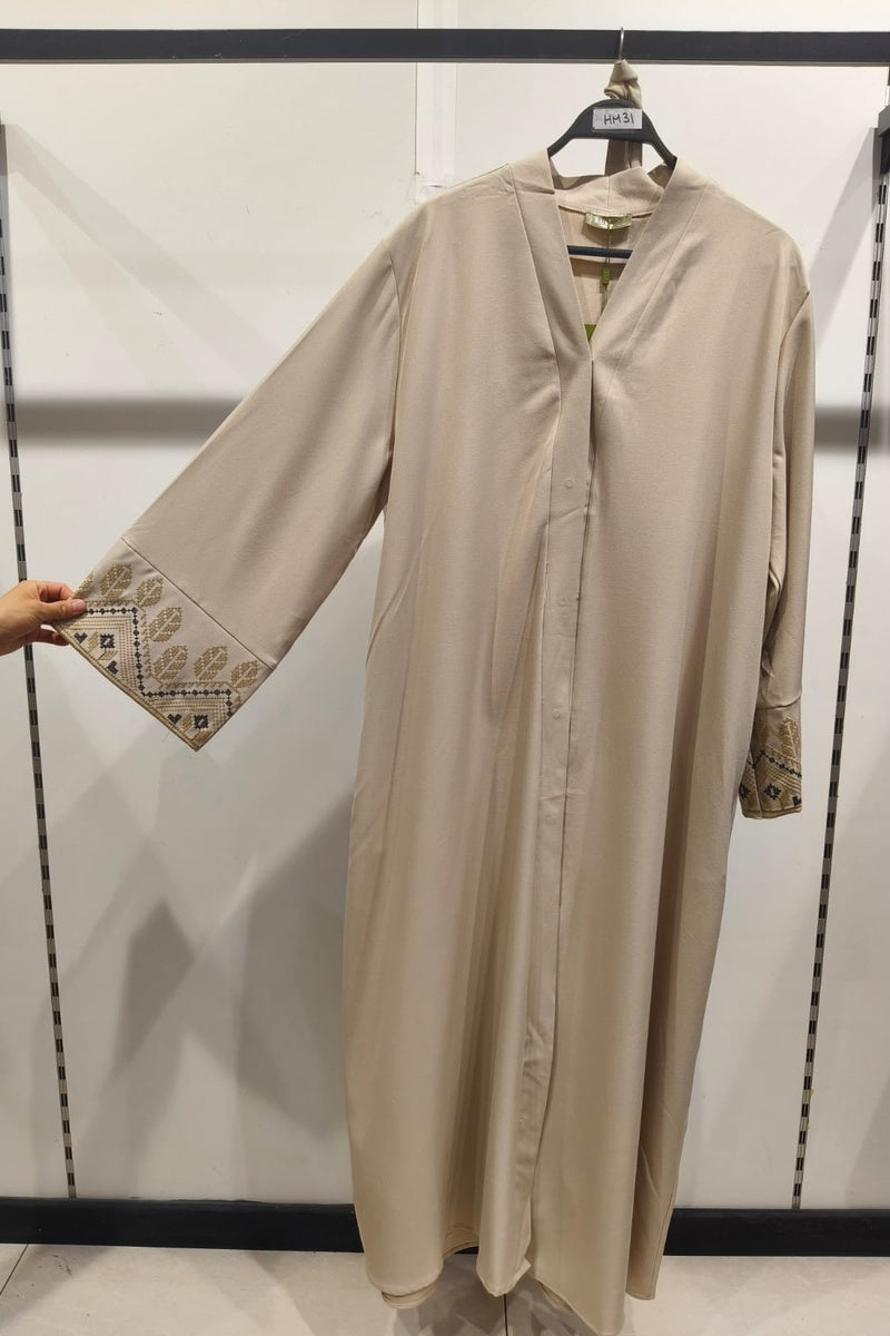 Abaya robe gilet longue premium longue unie avec broderie fleurie