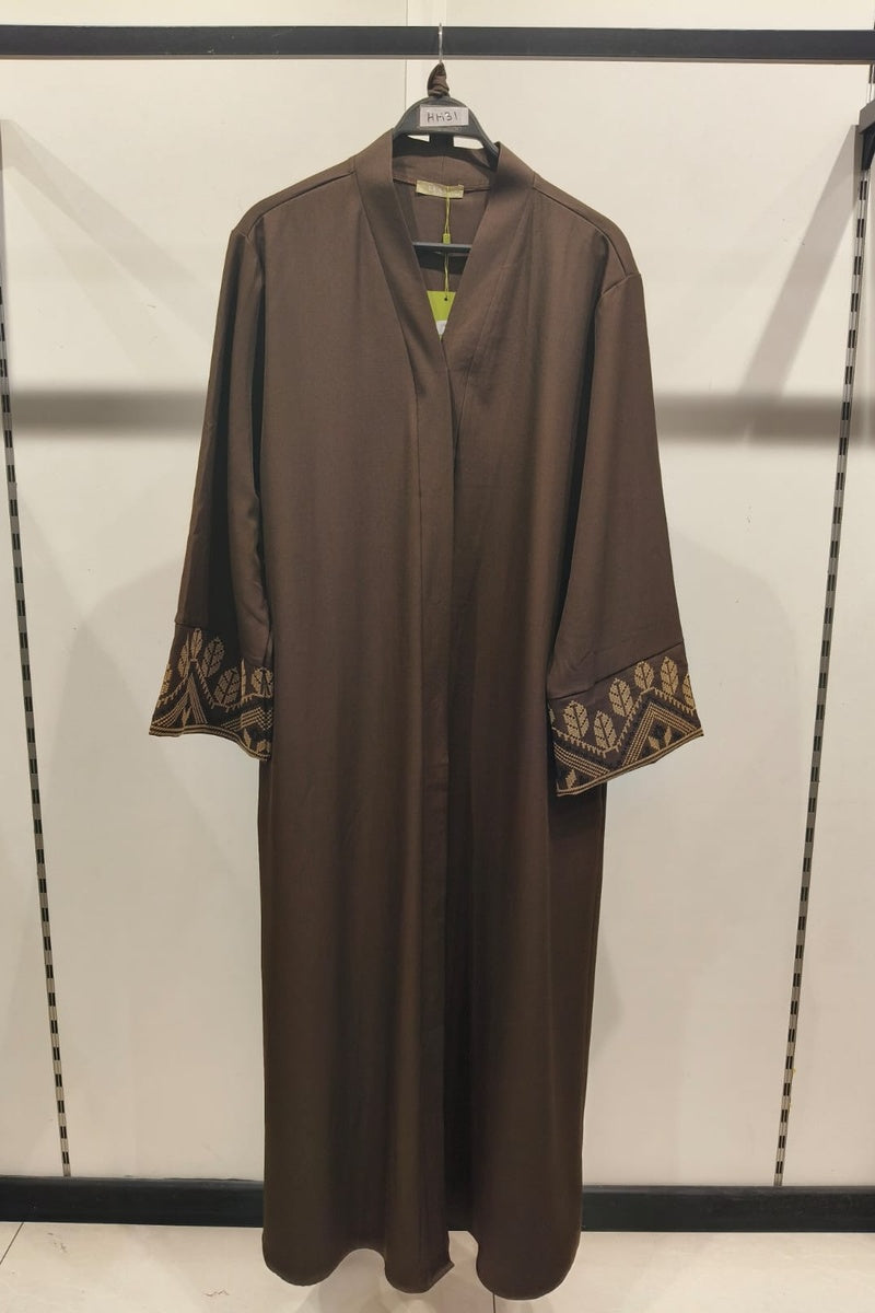 Abaya robe gilet longue premium longue unie avec broderie fleurie