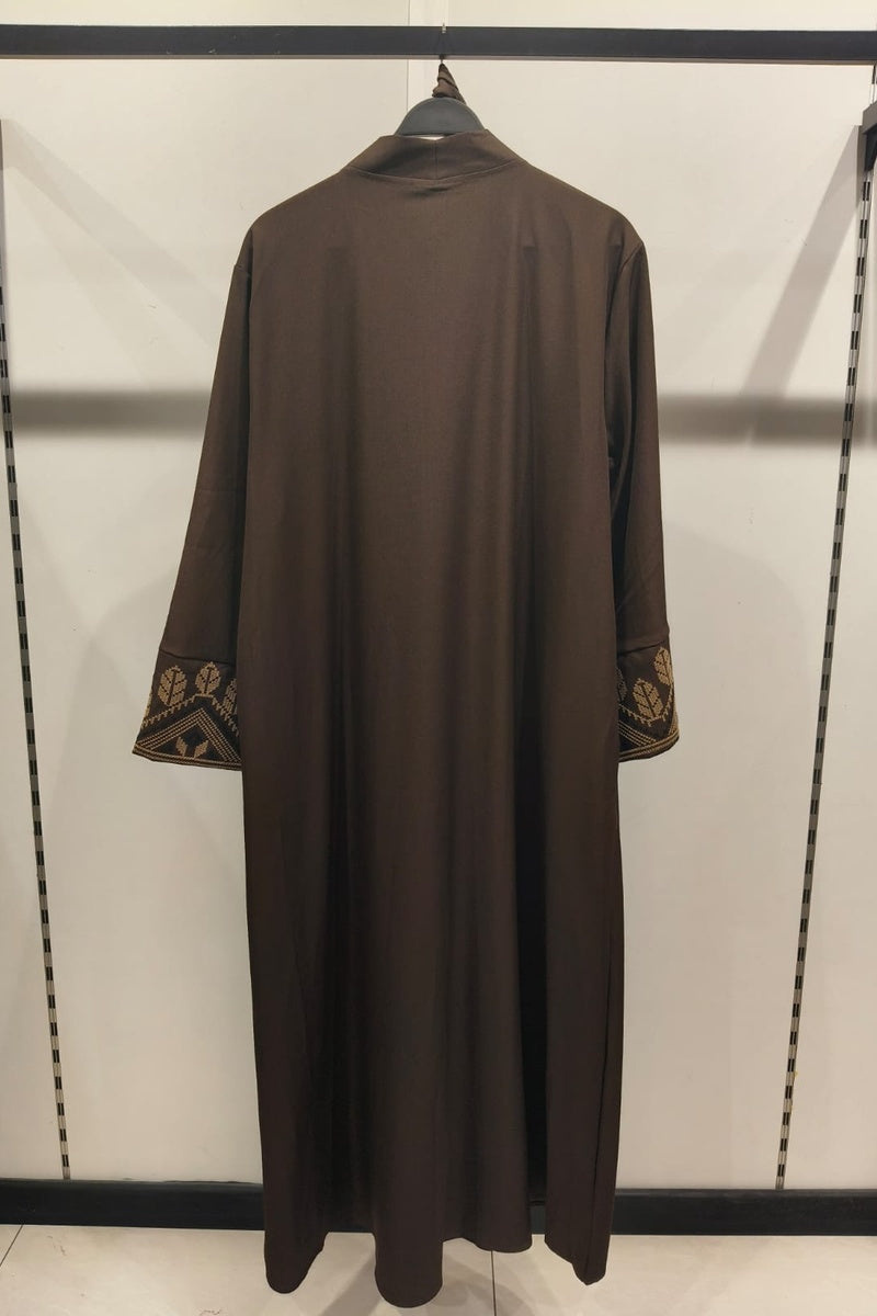 Abaya robe gilet longue premium longue unie avec broderie fleurie