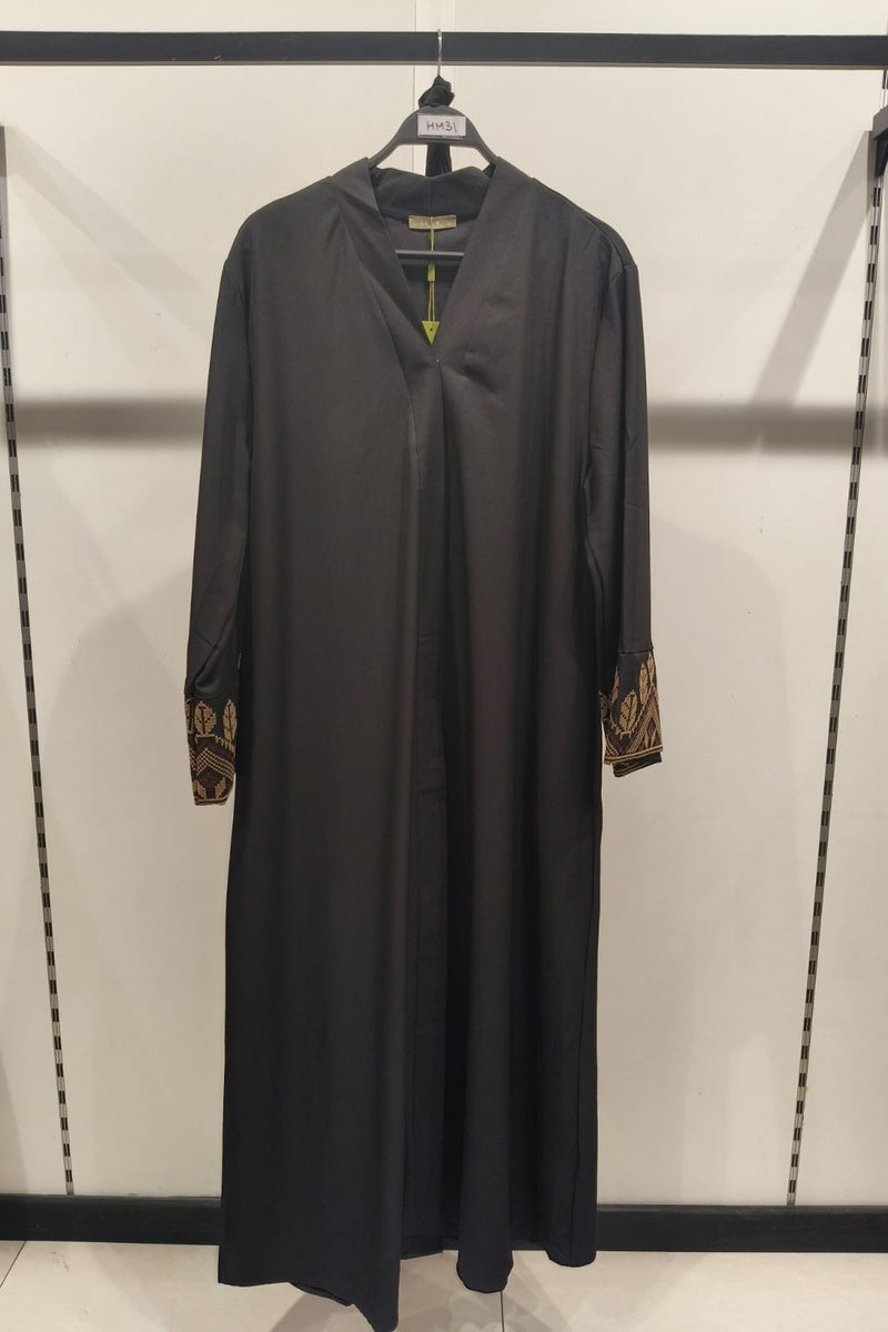 Abaya robe gilet longue premium longue unie avec broderie fleurie