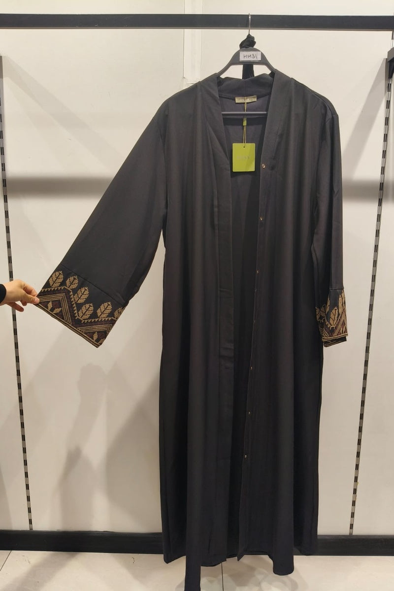 Abaya robe gilet longue premium longue unie avec broderie fleurie