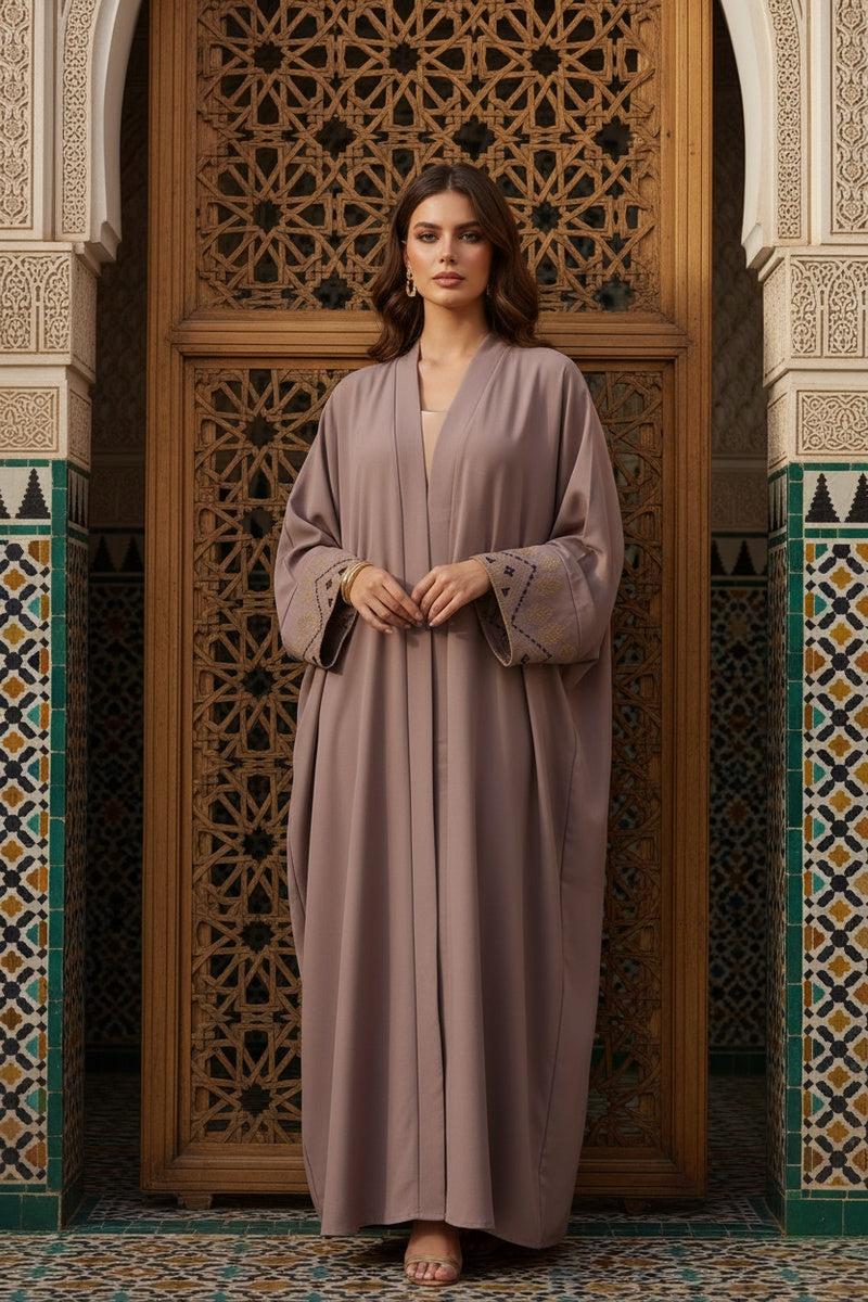Abaya robe gilet longue premium longue unie avec broderie fleurie