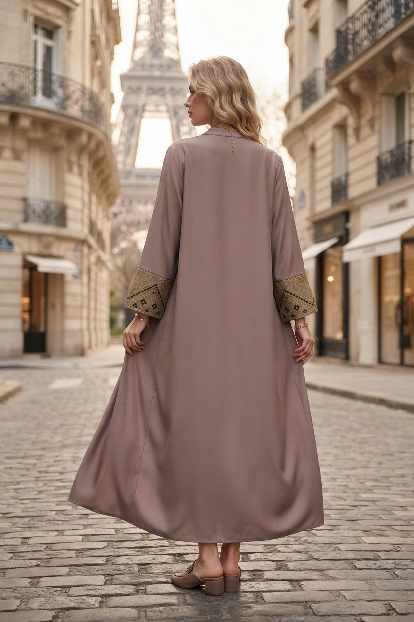 Abaya robe gilet longue premium longue unie avec broderie fleurie