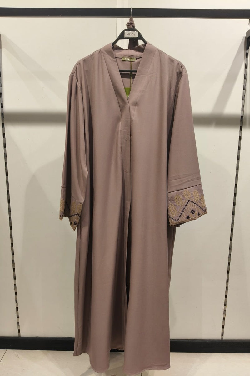Abaya robe gilet longue premium longue unie avec broderie fleurie