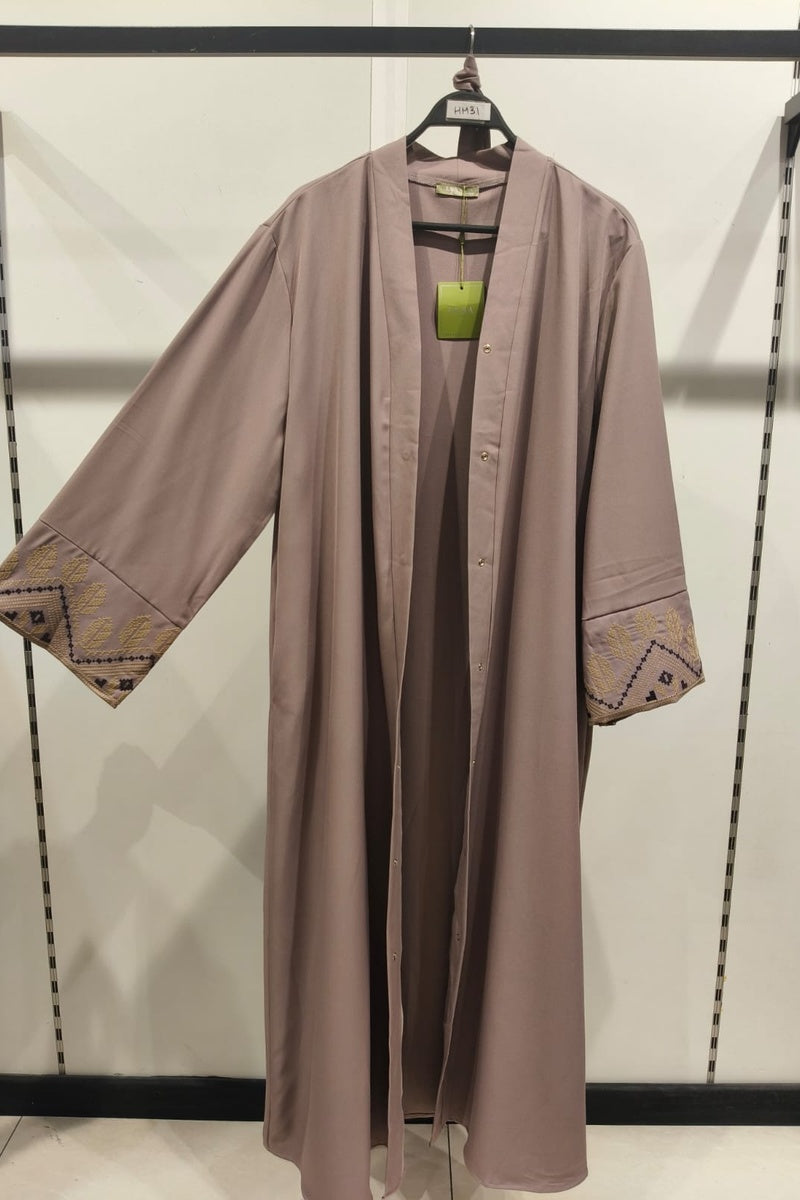 Abaya robe gilet longue premium longue unie avec broderie fleurie
