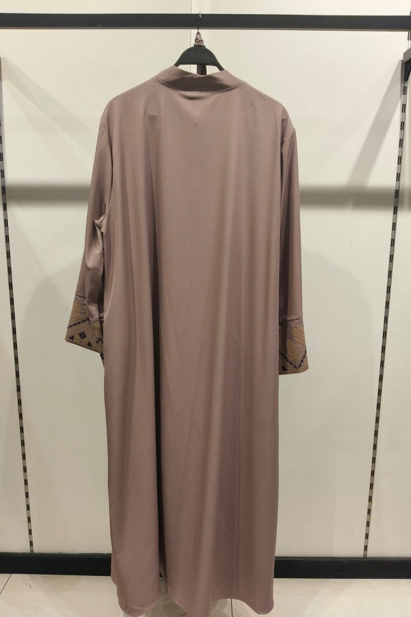 Abaya robe gilet longue premium longue unie avec broderie fleurie