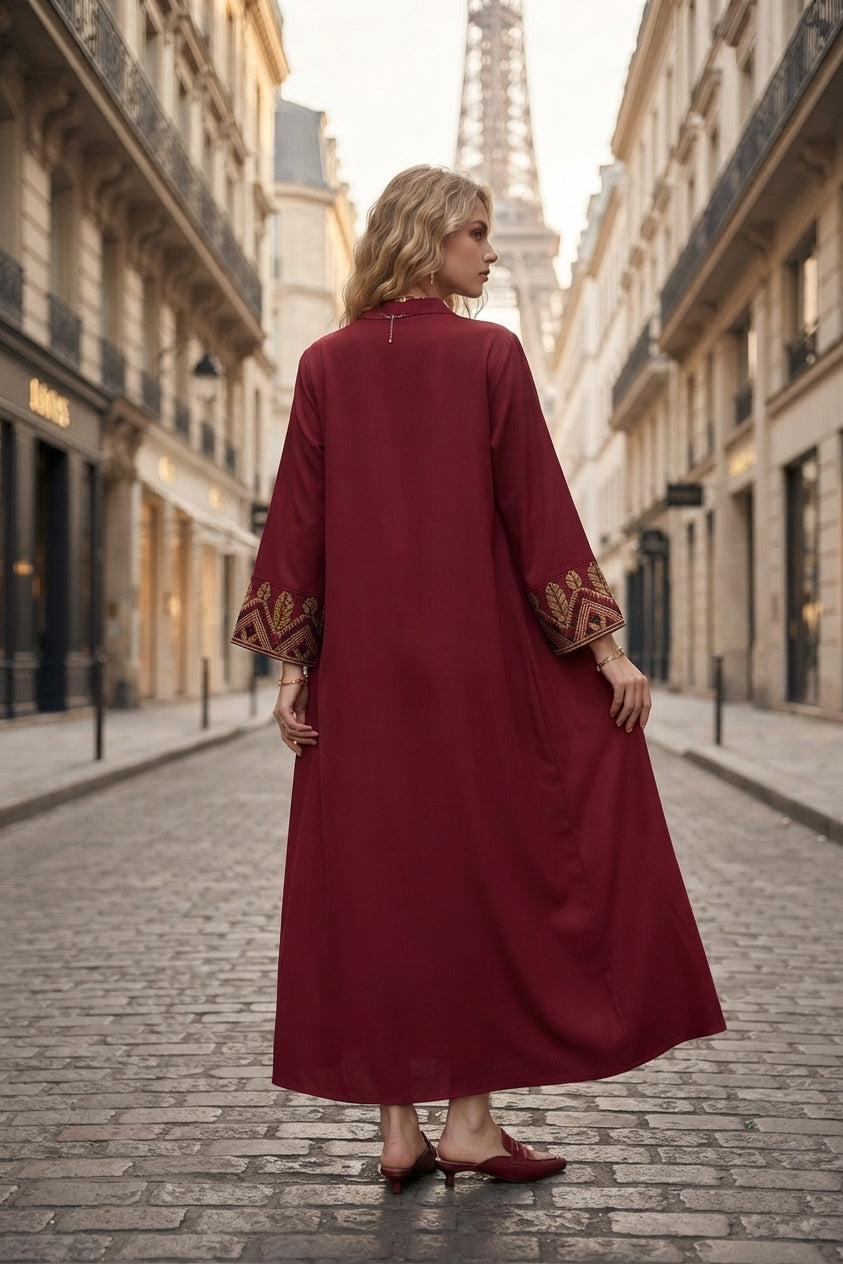 Abaya robe gilet longue premium longue unie avec broderie fleurie