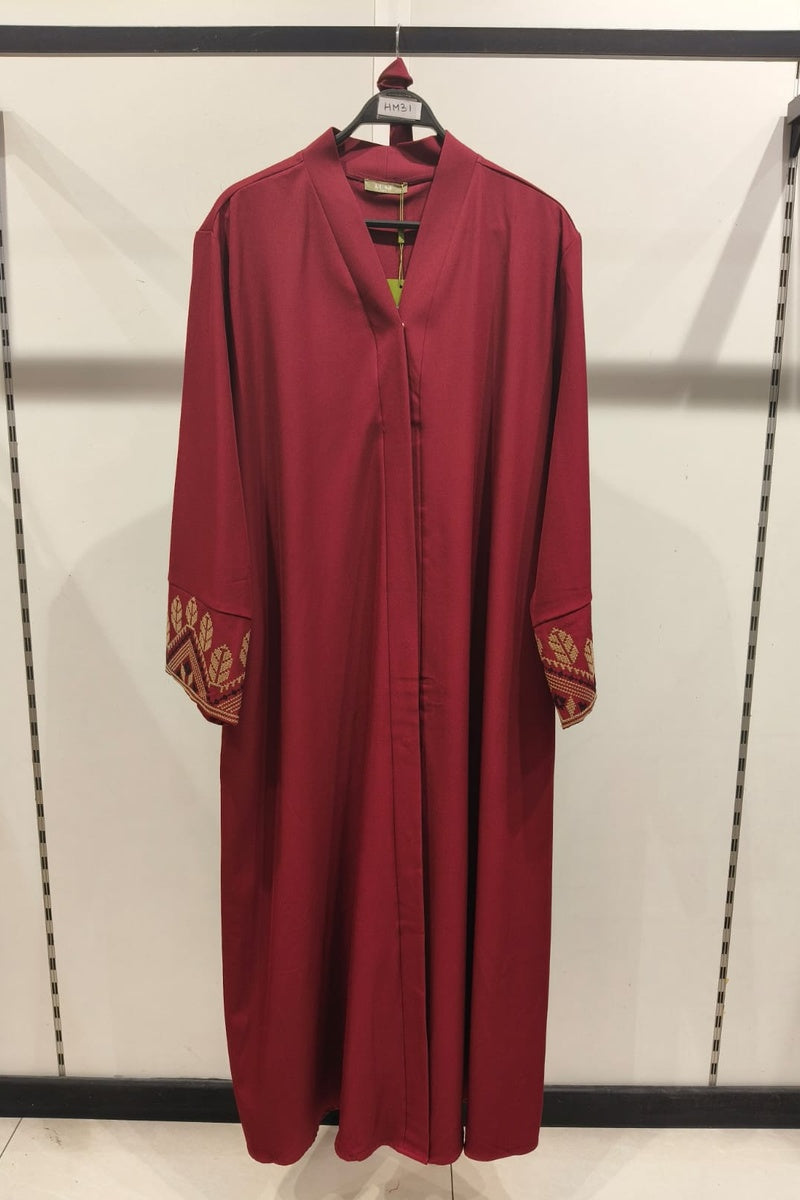 Abaya robe gilet longue premium longue unie avec broderie fleurie
