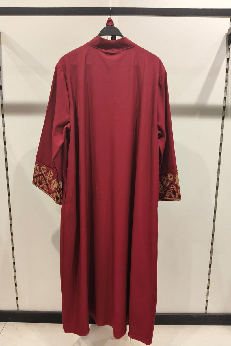 Abaya robe gilet longue premium longue unie avec broderie fleurie