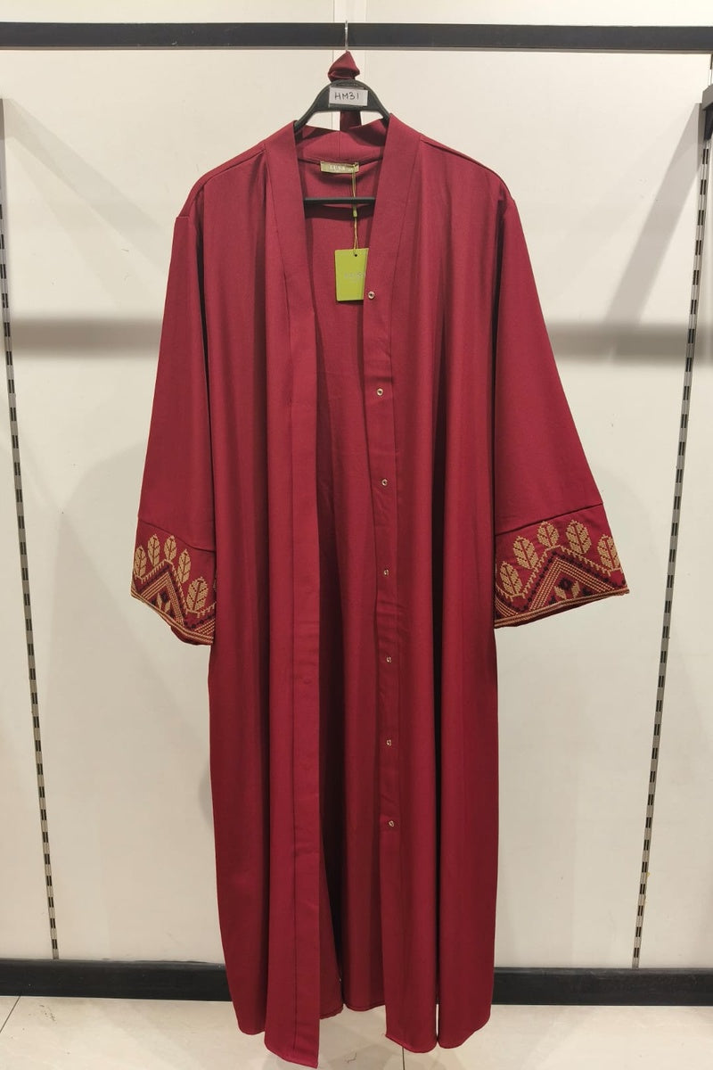Abaya robe gilet longue premium longue unie avec broderie fleurie