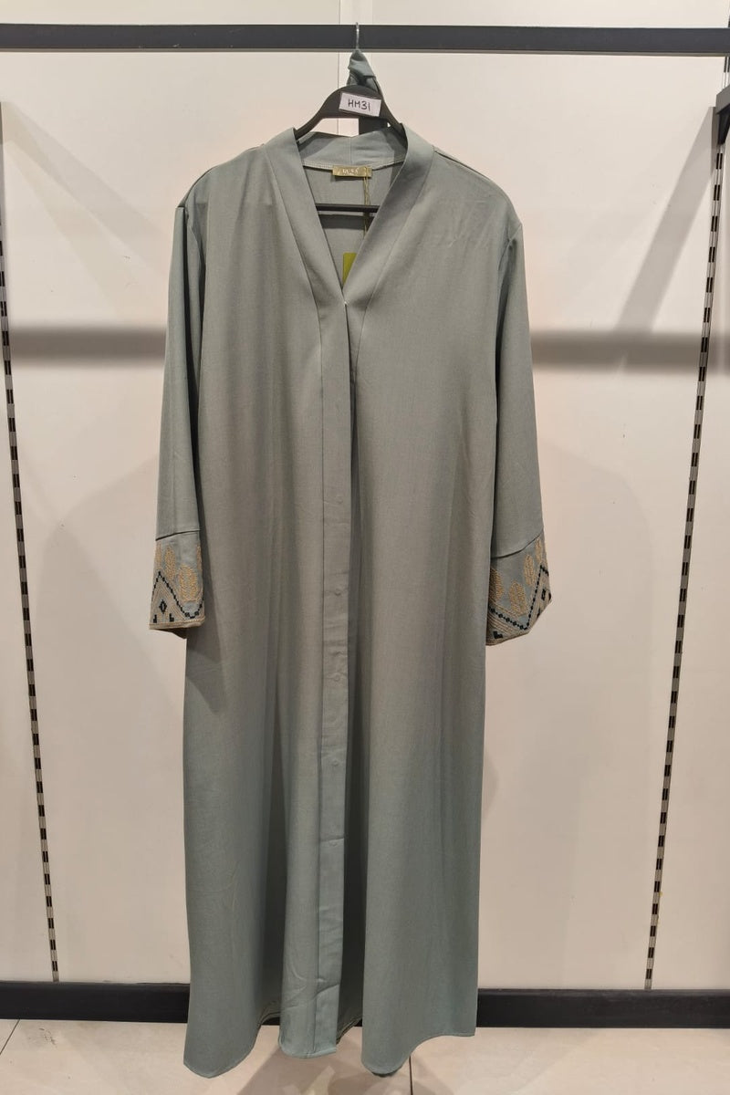 Abaya robe gilet longue premium longue unie avec broderie fleurie