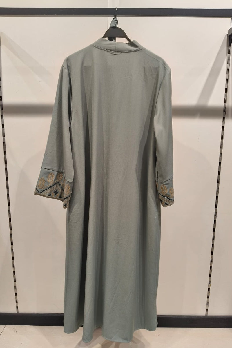 Abaya robe gilet longue premium longue unie avec broderie fleurie