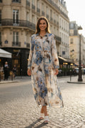 Robe longue imprimée fleurie avec ceinture ajustable