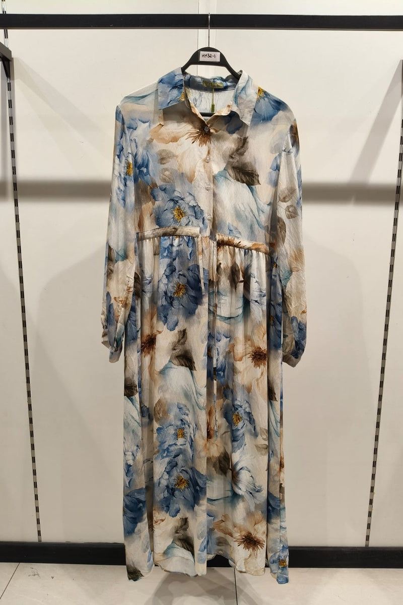 Robe longue imprimée fleurie avec ceinture ajustable