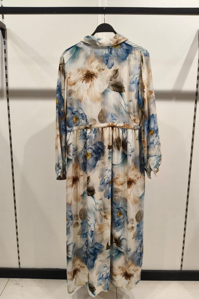 Robe longue imprimée fleurie avec ceinture ajustable