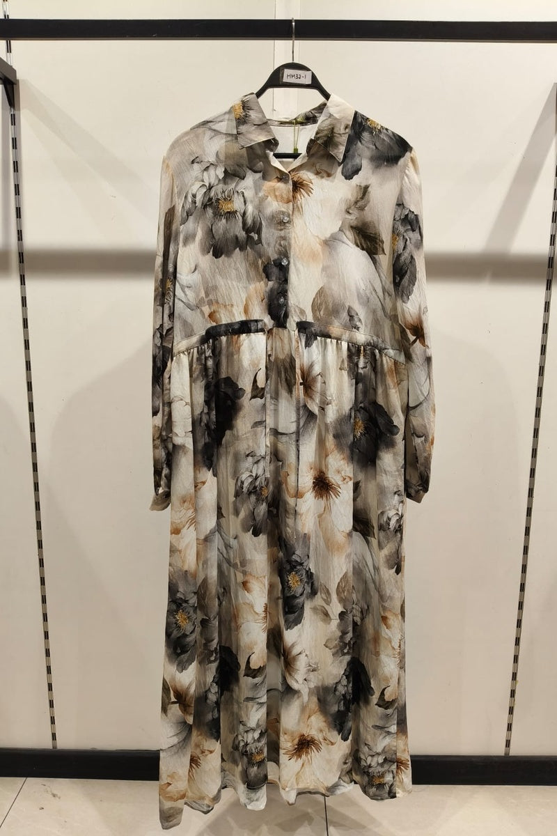 Robe longue imprimée fleurie avec ceinture ajustable