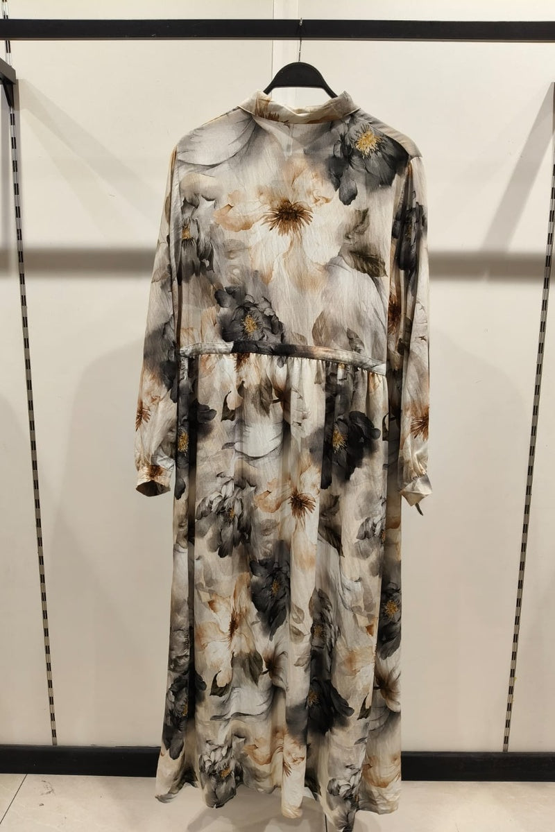 Robe longue imprimée fleurie avec ceinture ajustable