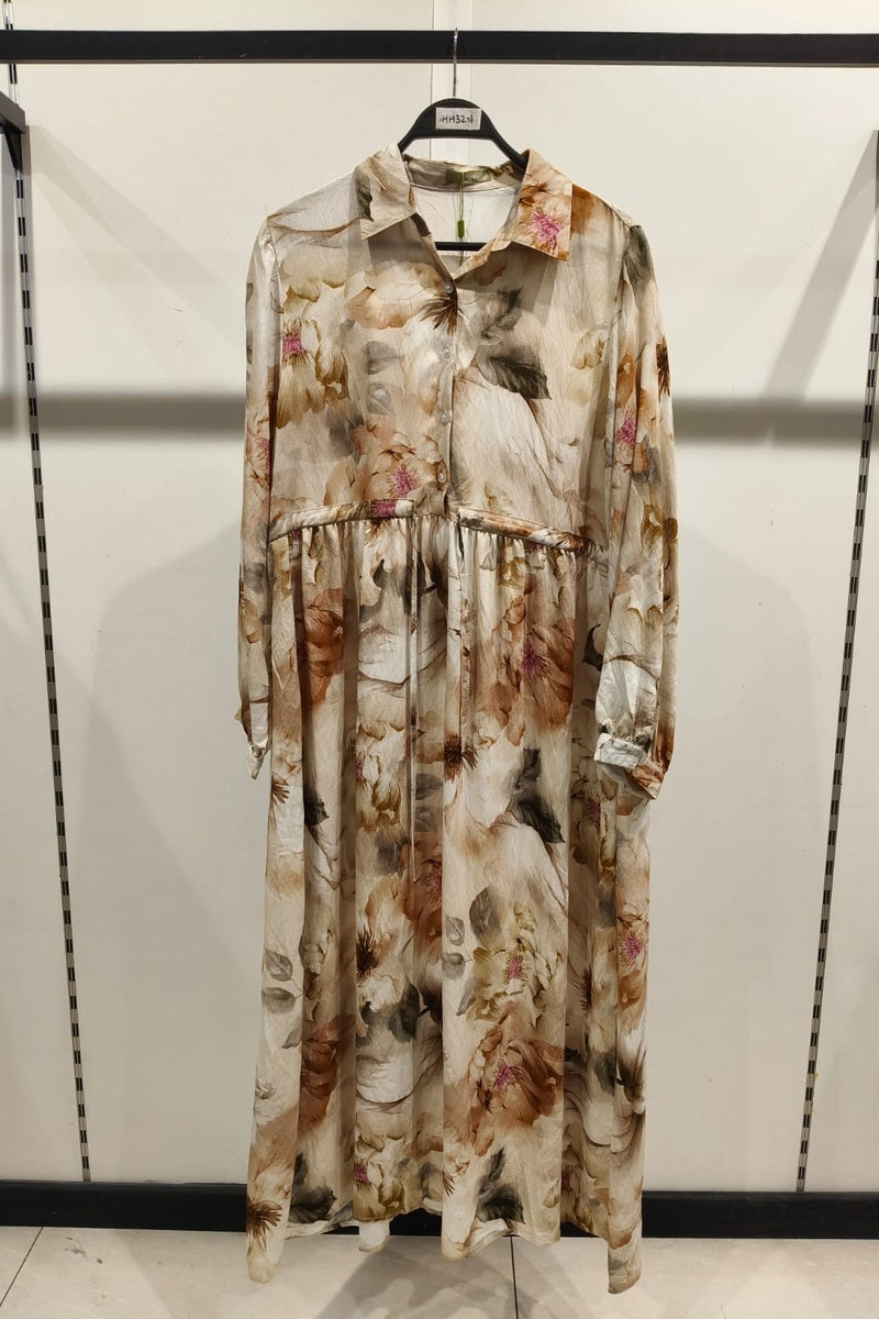 Robe longue imprimée fleurie avec ceinture ajustable